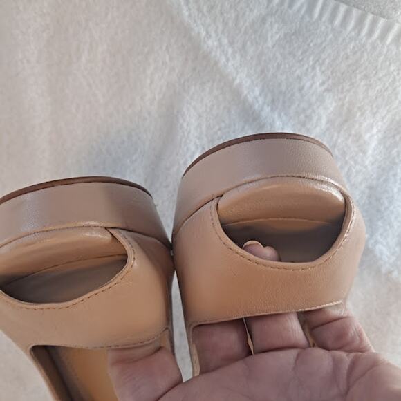 Vince Camuto Platform Stilettos Lainey Size 7 Beige Leather 4.75" Tan Cream - Picture 6 of 14
